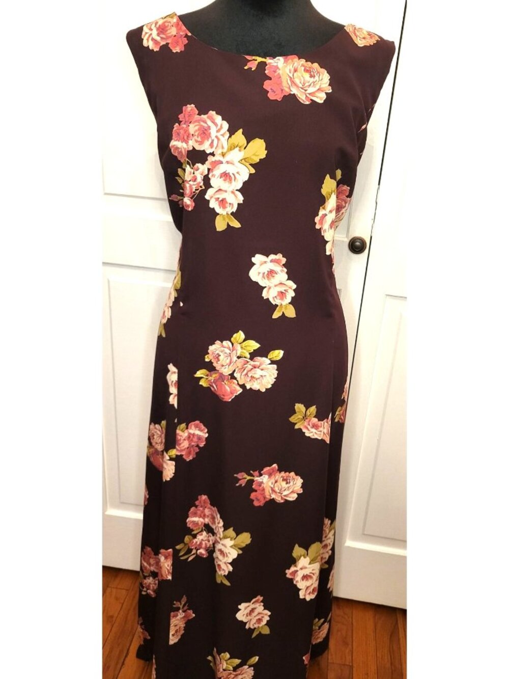 Danny & Nicole Vintage 90s Brown Pink Floral Maxi Dress 18 Cottage Fall Grunge